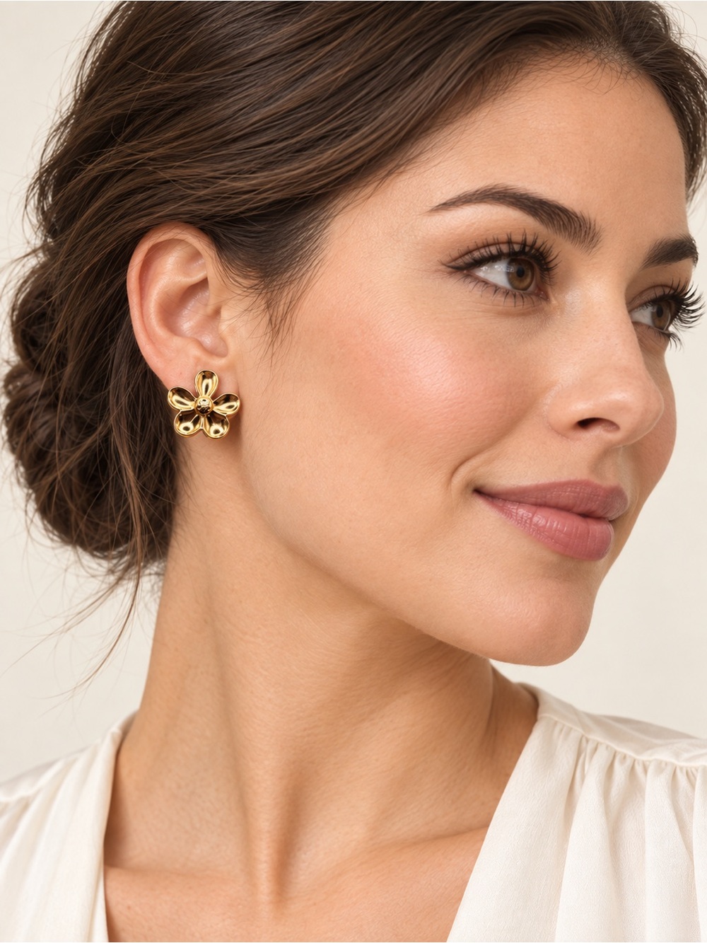 Fine jewelry 316L Gold Flower Earrings